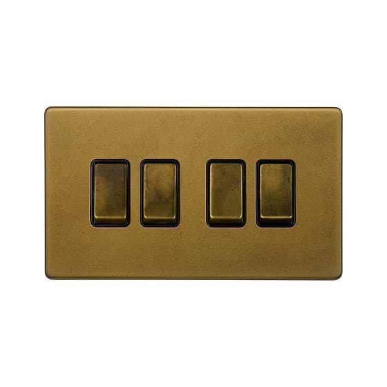The Belgravia Collection Old Brass 10A 4 Gang 2 Way Switch