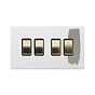 Soho Lighting Primed Paintable 4 Gang 2 Way 10A Light Switch with Brushed Brass Switch with Black Insert