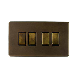 The Westminster Collection Vintage Brass 10A 4 Gang 2 Way Switch