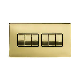 24k Brushed Brass 6 Gang 2 Way Switch with Black Insert