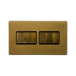 The Belgravia Collection Old Brass 10A 6 Gang 2 Way Switch