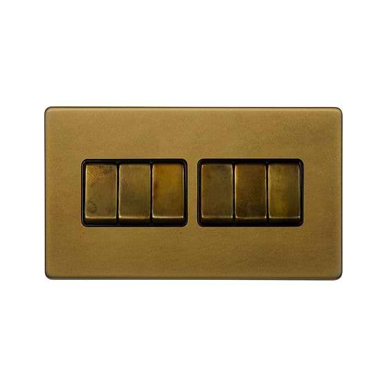 The Belgravia Collection Old Brass 10A 6 Gang 2 Way Switch