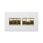 Soho Lighting Primed Paintable 6 Gang 2 Way 10A Light Switch with Brushed Brass Switch with White Insert