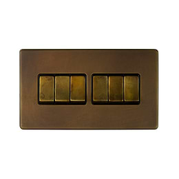 The Westminster Collection Vintage Brass 10A 6 Gang 2 Way Switch