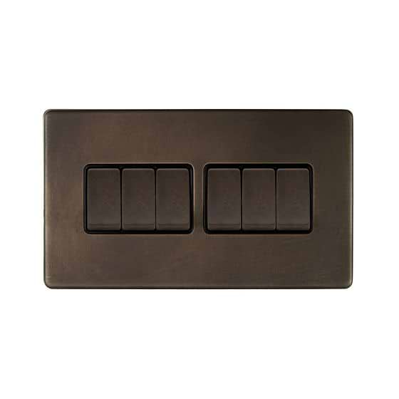The Westminster Collection Vintage Brass 10A 6 Gang 2 Way Switch