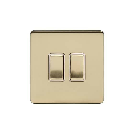 Soho Lighting Brushed Brass 2 Gang Intermediate Switch Wht Ins Screwless