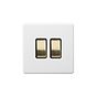 Soho Lighting Primed Paintable 2 Gang Intermediate Switch 10A with Brushed Brass Switch with Black Insert