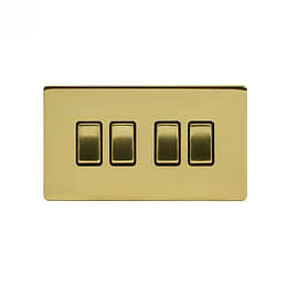 24k Brushed Brass 4 Gang 2 Way Switch with Black Insert
