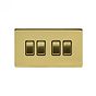 The Savoy Collection Brushed Brass 4 Gang 2 Way 10A Light Switch Blk Ins Screwless