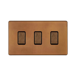 The Chiswick Collection Antique Copper 3 Gang Switch Double Plate 2 Way