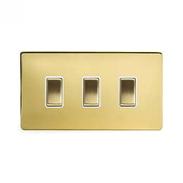 Soho Lighting Brushed Brass 3 Gang Switch Double Plate Wht Ins Screwless