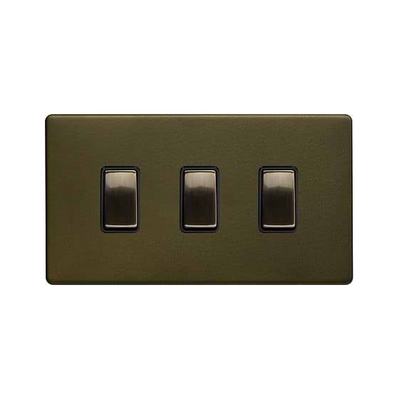 The Eton Collection Bronze 10A 3 Gang Switch on Double Plate Screwless 