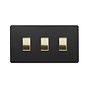 The Camden Collection Matt Black & Brushed Brass 3 Gang Switch Double Plate Screwless