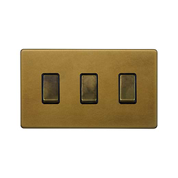 The Belgravia Collection Old Brass 3 Gang Switch Double Plate 2 Way