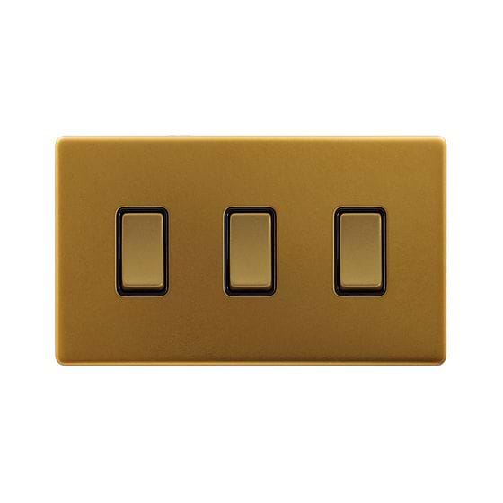 Soho Lighting Antique Gold 3 Gang Switch Double Plate 2 Way