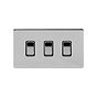 Soho Lighting Polished Chrome 3 Gang Switch Double Plate Blk Ins Screwless