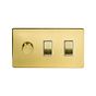 The Savoy Collection Brushed Brass 3 Gang Dimmer and Rocker Switch Combo (2x 2 Way Switch & Trailing Dimmer) Wht Ins Screwless