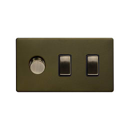 The Eton Collection Bronze 3 Gang Light Switch with 1 dimmer (2x 2 Way Switch & Trailing Dimmer) Screwless 