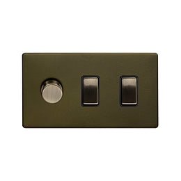 The Eton Collection Bronze 3 Gang Dimmer and Rocker Switch Combo (2-Way Intelligent Dimmer & 2 x 2-Way Light Switch)