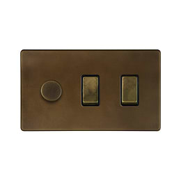 The Westminster Collection Vintage Brass 3 Gang Light Switch with 1 dimmer (2-Way Intelligent Dimmer & 2 x 2-Way Light Switch)