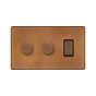 The Chiswick Collection Antique Copper 3 Gang Light Switch with 2 Dimmers (2 x 2-Way Intelligent Dimmer & 2-way Switch)
