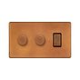 The Chiswick Collection Antique Copper 3 Gang Dimmer and Rocker Switch Combo (2 x 2-Way Intelligent Dimmer & 2-way Switch)