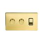 The Savoy Collection Brushed Brass 3 Gang Dimmer and Rocker Switch Combo (2 x 2-Way Intelligent Dimmer & 2-Way Switch) 