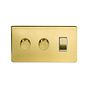 The Savoy Collection Brushed Brass 3 Gang Dimmer and Rocker Switch Combo (2 x 2-Way Intelligent Dimmer & 2-Way Switch)