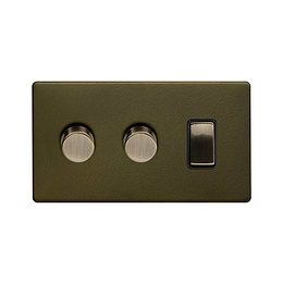 The Eton Collection Bronze 3 Gang Dimmer and Rocker Switch Combo (2 x 2-Way Intelligent Dimmer & 2-way Switch)