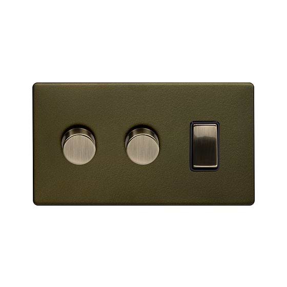 The Eton Collection Bronze 3 Gang Light Switch with 2 Dimmers (2 x 2-Way Intelligent Dimmer & 2-way Switch)