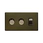 The Eton Collection Bronze 3 Gang Light Switch with 2 Dimmers (2 x 2-Way Intelligent Dimmer & 2-way Switch)