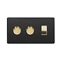 The Camden Collection Matt Black & Brushed Brass 3 Gang Dimmer and Rocker Switch Combo (2 x 2-Way Intelligent Dimmer & 2-Way Switch)