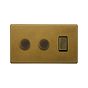 The Belgravia Collection Old Brass 3 Gang Light Switch with 2 Dimmers (2 x 2-Way Intelligent Dimmer & 2-way Switch)
