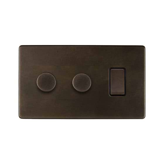 The Westminster Collection Vintage Brass 3 Gang Dimmer and Rocker Switch Combo (2 x 2-Way Intelligent Dimmer & 2-way Switch)