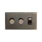 The Charterhouse Collection Antique Brass 3 Gang Light Switch with 2 Dimmers (2 x 2-Way Intelligent Dimmer & 2-Way Switch)