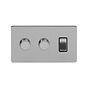 The Lombard Collection Brushed Chrome 3 Gang Light Switch with 2 Dimmers (2 Way Switch & 2x Trailing Dimmer) Blk Ins Screwless