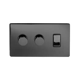 The Connaught Collection Black Nickel 3 Gang Dimmer and Rocker Switch Combo (2 x 2-Way Intelligent Dimmer & 2-Way Switch)