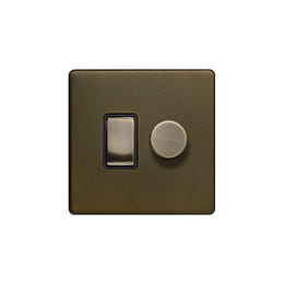 The Eton Collection Bronze dimmer and rocker switch combo screwless (2 Way Switch & Trailing Dimmer) 