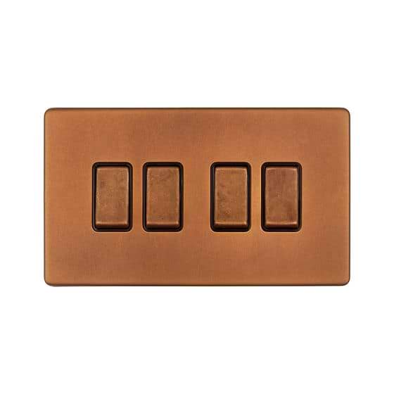 The Chiswick Collection Antique Copper 4 Gang Switch With 1 Intermediate (3 x 2 Way Switch with 1 Intermediate)