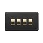 The Camden Collection Matt Black & Brushed Brass 4 Gang Switch With 1 Intermediate (3 x 2 Way Switch with 1 Intermediate) Bk Ins Screwless