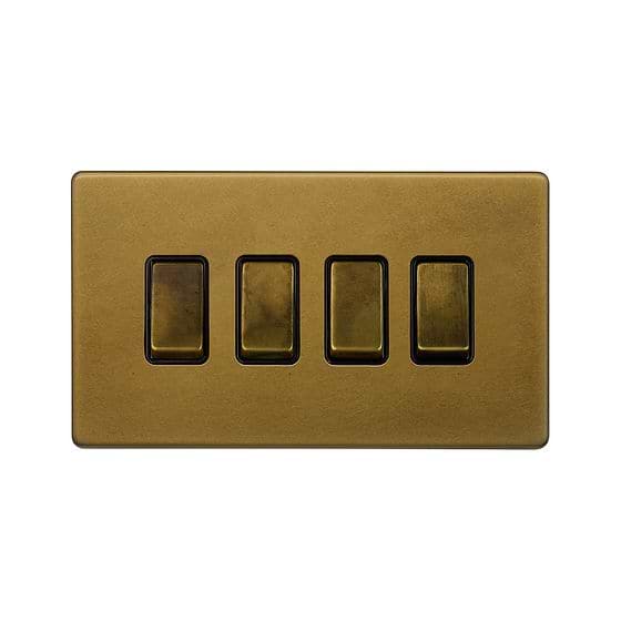 The Belgravia Collection Old Brass 4 Gang Switch With 1 Intermediate (3 x 2 Way Switch with 1 Intermediate)