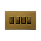 The Belgravia Collection Old Brass 4 Gang Switch With 1 Intermediate (3 x 2 Way Switch with 1 Intermediate)