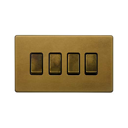 The Belgravia Collection Old Brass 4 Gang Switch With 1 Intermediate (3 x 2 Way Switch with 1 Intermediate)