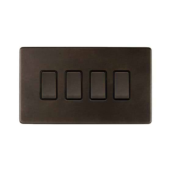 The Westminster Collection Vintage Brass 4 Gang Switch With 1 Intermediate (3 x 2 Way Switch with 1 Intermediate)
