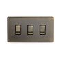 Soho Lighting Antique Brass 3 Gang Switch With 1 Intermediate (2 x 2 Way Swich with 1 Intermediate) Bk Ins Screwless