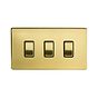 The Savoy Collection Brushed Brass 3 Gang Switch With 1 Intermediate (2 x 2 Way Switch with 1 Intermediate) Blk Ins Screwless