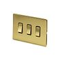 The Savoy Collection Brushed Brass 3 Gang Switch With 1 Intermediate (2 x 2 Way Switch with 1 Intermediate) Blk Ins Screwless