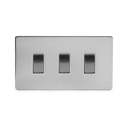 Soho Lighting Brushed Chrome 3 Gang Switch With 1 Intermediate (2 x 2 Way Swich with 1 Intermediate) Wht Ins Screwless