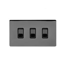 Soho Lighting Black Nickel 3 Gang Switch With 1 Intermediate (2 x 2 Way Swich with 1 Intermediate) Bk Ins Screwless