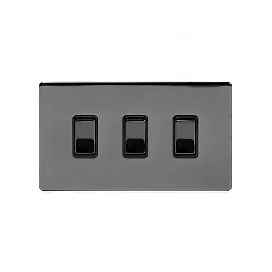 Soho Lighting Black Nickel 3 Gang Switch With 1 Intermediate (2 x 2 Way Swich with 1 Intermediate) Bk Ins Screwless